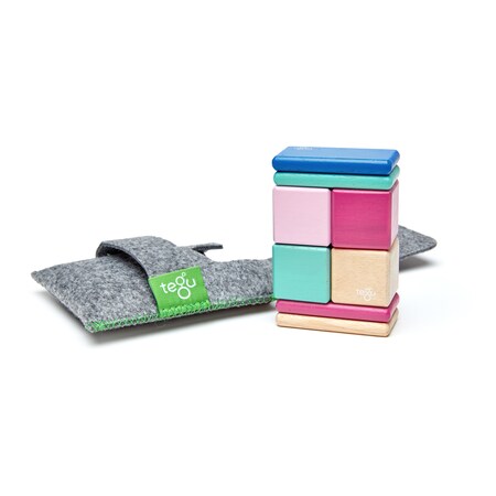 Tegu Magnetic Wooden Blocks, 8-Piece Pocket Pouch, Blossom POP-BSM-607T